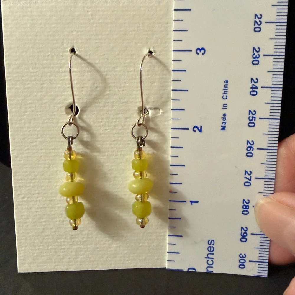 Chartreuse Green Stone Beaded Drop Earrings Silver Tone Stephanie‎ Aune Artist